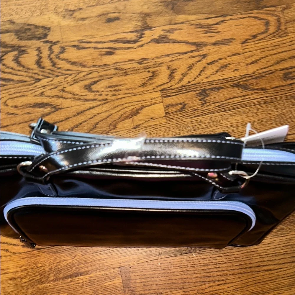 Studio C Black Leather Briefcase with lavender zipper
